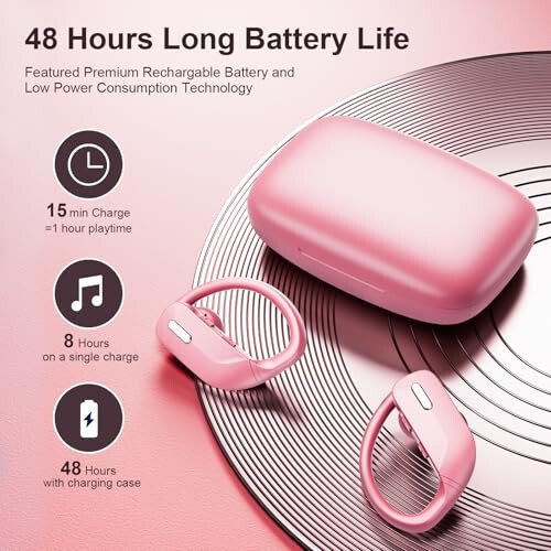 Occiam Wireless Earbuds Bluetooth Headphones 48H Play Back Earphones in Ear Waterproof with Microphone LED Display for Sports Running Workout Pink - 3