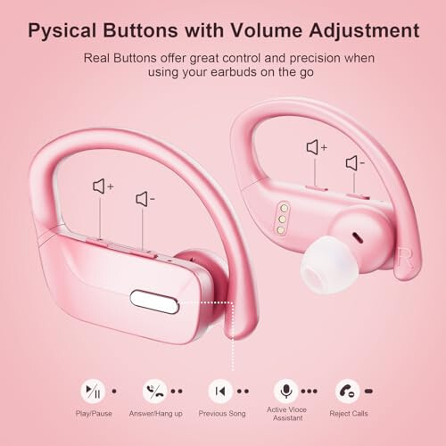 Occiam Wireless Earbuds Bluetooth Headphones 48H Play Back Earphones in Ear Waterproof with Microphone LED Display for Sports Running Workout Pink - 4