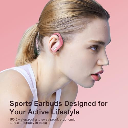 Occiam Wireless Earbuds Bluetooth Headphones 48H Play Back Earphones in Ear Waterproof with Microphone LED Display for Sports Running Workout Pink - 6