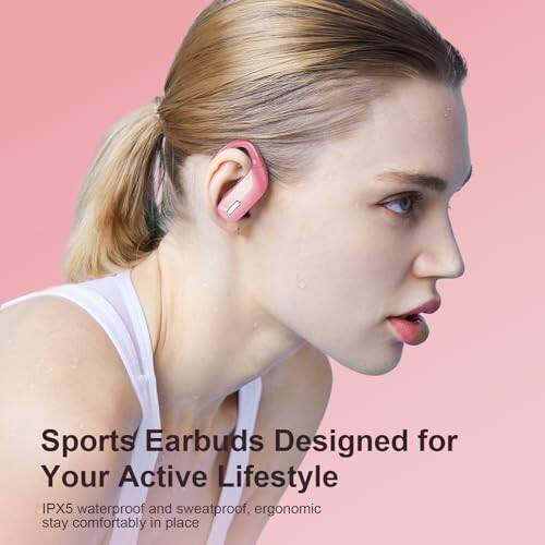 Occiam Wireless Earbuds Bluetooth Headphones 48H Play Back Earphones in Ear Waterproof with Microphone LED Display for Sports Running Workout Pink - 6