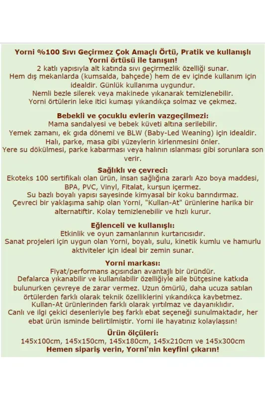 Ocean 145x100cm Liquid-proof Multi-Purpose Cover, Use it on the Floor or Table, Machine Washable - 3