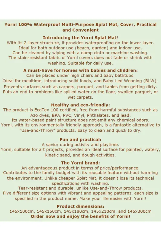 Ocean 145x100sm Suv O'tkazmaydigan Ko'p Maqsadli Dasturxon, Yerda yoki Stolda Ishlating, Mashinada Yuviladi - 4