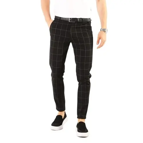 OCEAN AMELI Stylish Plaid Pants for Men - Stretch Cotton Chinos Pants - Casual Golf Checkered Slim Fit Dress Pants for Men - MODAZONE