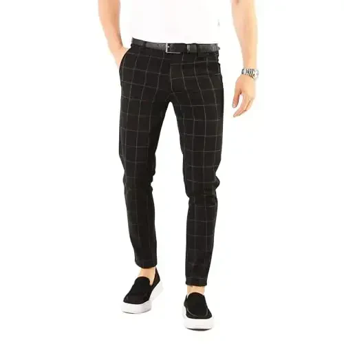 OCEAN AMELI Stylish Plaid Pants for Men - Stretch Cotton Chinos Pants - Casual Golf Checkered Slim Fit Dress Pants for Men - 1