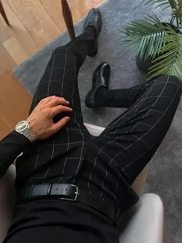 OCEAN AMELI Stylish Plaid Pants for Men - Stretch Cotton Chinos Pants - Casual Golf Checkered Slim Fit Dress Pants for Men - 4