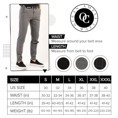 OCEAN AMELI Men's Slim Fit Pants - Stretch Cotton Chinos Pants - Casual Golf Business Skinny Dress Pants - 9