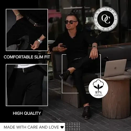 OCEAN AMELI Mens Slim Fit Pants - Stretch Cotton Chinos Pants - Casual Golf Business Skinny Dress Pants for Men - 3