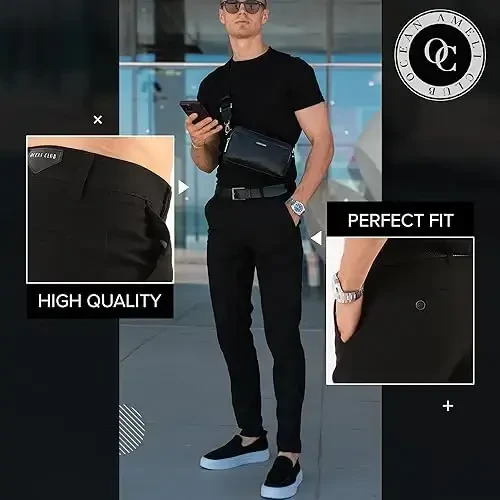 OCEAN AMELI Mens Slim Fit Pants - Stretch Cotton Chinos Pants - Casual Golf Business Skinny Dress Pants for Men - 4