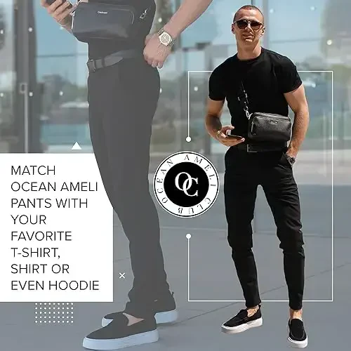 OCEAN AMELI Mens Slim Fit Pants - Stretch Cotton Chinos Pants - Casual Golf Business Skinny Dress Pants for Men - 5