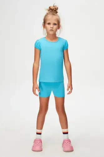 Ocean Blue Basic Girls Crew Neck Watermelon Sleeve T-shirt-AQUARIUS - 1