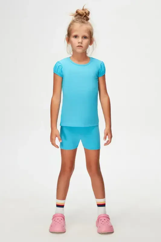 Ocean Blue Basic Girls Crew Neck Watermelon Sleeve T-shirt-AQUARIUS - 1