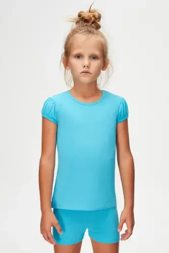 Ocean Blue Basic Girls Crew Neck Watermelon Sleeve T-shirt-AQUARIUS - LOVETTI (1)