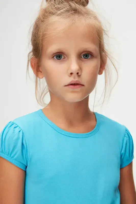 Ocean Blue Basic Girls Crew Neck Watermelon Sleeve T-shirt-AQUARIUS - 3