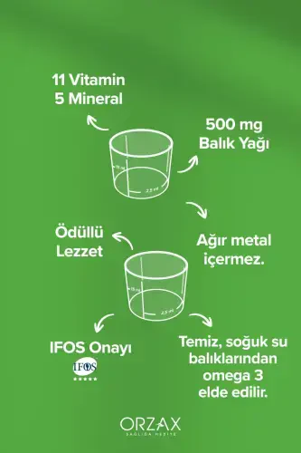 Multi — Multivitamin Multimineral + Omega3 Balık Yağlı, Ballı Portakal Aromalı Şurup 150 ml - 3
