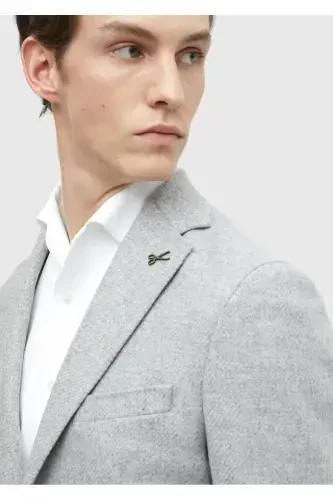 Och Kulrang Oddiy Ko'ylak Yelkali Slim Fit Jun Aralash Kurtka - 4