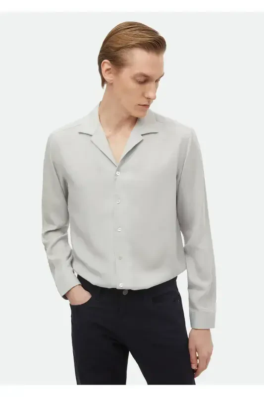 Och kulrang tekis oddiy to'qilgan klassik ko'ylak - 1