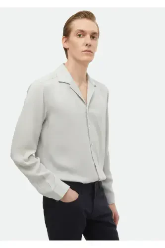 Och kulrang tekis oddiy to'qilgan klassik ko'ylak - 3