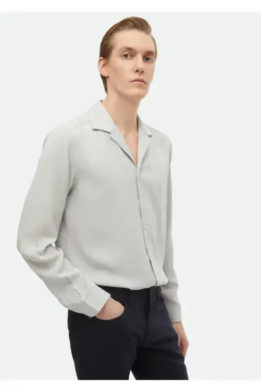 Och kulrang tekis oddiy to'qilgan klassik ko'ylak - 3