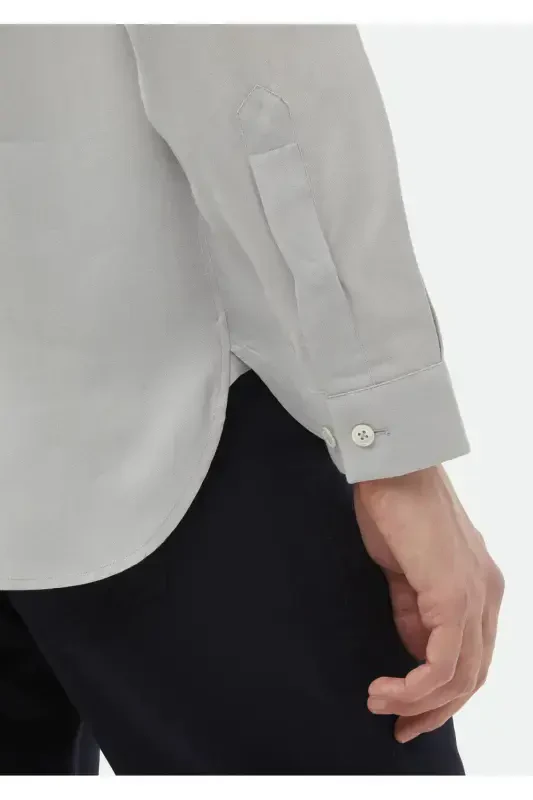 Och kulrang tekis oddiy to'qilgan klassik ko'ylak - 5