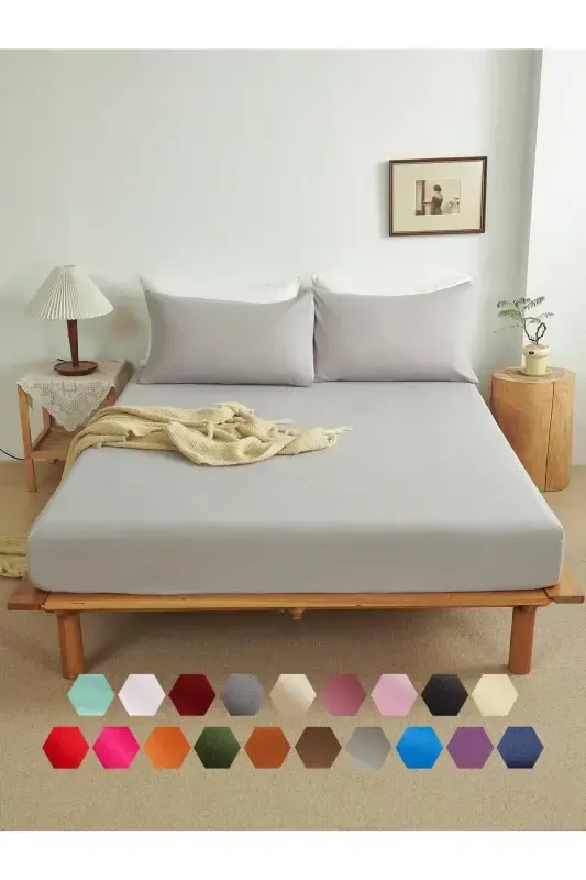 Ochchiq kulrang ikki kishilik rezina choyshab + 2 ta yostiq qopqog'i 160x200 - 1