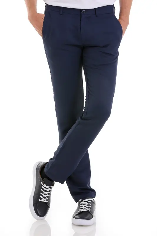 Ochiq ko'k slim fit naqshli yon cho'ntakli kanvas shim - 3