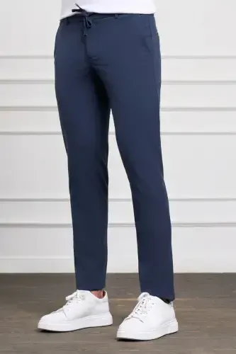 Ochiq ko'k Slim Fit tor kesimli yon cho'ntakli bog'ichli Jogger erkaklar shim-Ochiq ko'k - MORVEN (1)