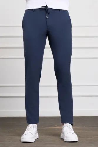 Ochiq ko'k Slim Fit tor kesimli yon cho'ntakli bog'ichli Jogger erkaklar shim-Ochiq ko'k - 1