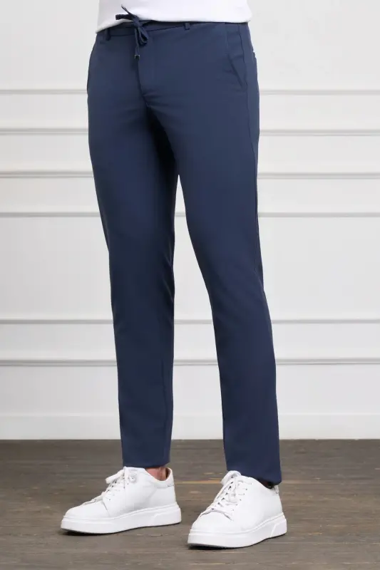 Ochiq ko'k Slim Fit tor kesimli yon cho'ntakli bog'ichli Jogger erkaklar shim-Ochiq ko'k - 2