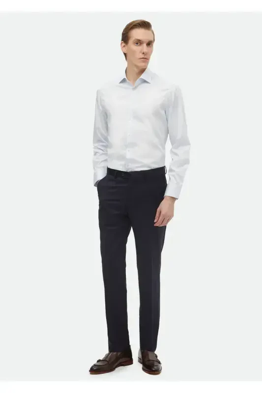 Ochiq ko'k tekis Slim Fit to'qilgan klassik 100% paxta ko'ylak - 2