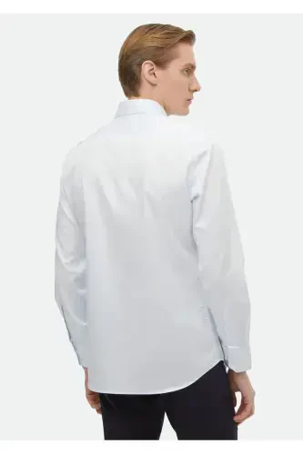 Ochiq ko'k tekis Slim Fit to'qilgan klassik 100% paxta ko'ylak - 5