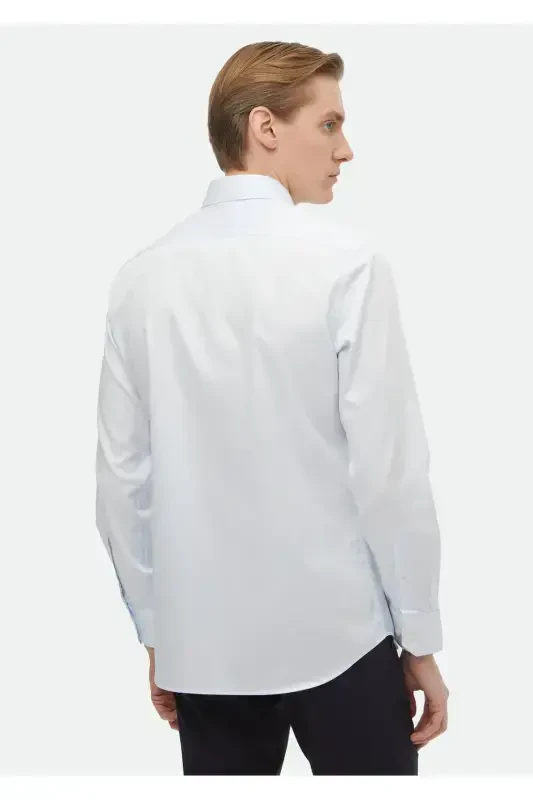 Ochiq ko'k tekis Slim Fit to'qilgan klassik 100% paxta ko'ylak - 5