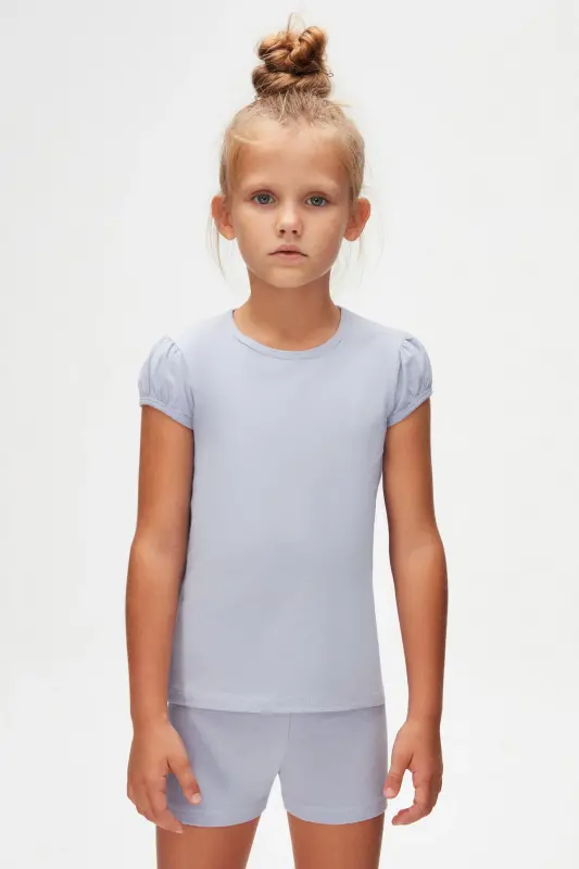 Ochiq lila Basic qiz bola nol yoqali tarvuz yengli futbolka - MISTY LILAC - 2