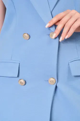 Ochiq Moviy Blazer Nimcha Nayli Shim Atlas Mato Kostyumi-Ochiq Moviy - 5