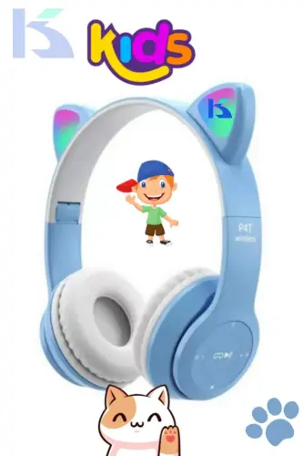Ochiq Moviy Rang Vilya Mushuk Qulog'i Tafsilotli Mos Bluetooth Simsiz Quloqchin Bolalar O'yinchisi Aux Kabel-MOR 