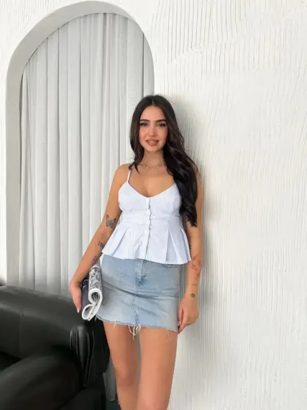 Ochiq Moviy rangli osma dekolteli batafsil krop - BÜYÜKBEDENIZ