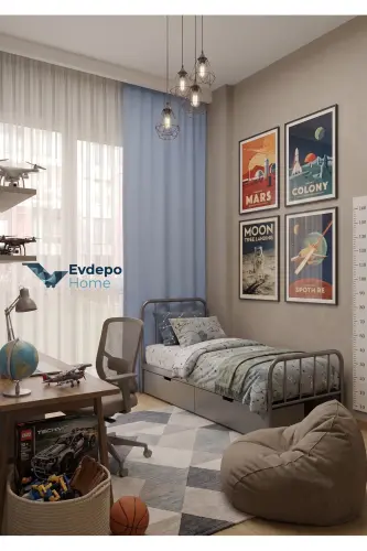 Ochiq moviy tekis rangli fon parda, plisiz tekis tikuv, ekstrafor burma, bitta qanot - ochiq moviy - 3