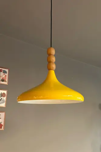 Ochiq sariq yog'och boncukli bitta avize osma salon oshxona butik lampasi-ochiq sariq - 3