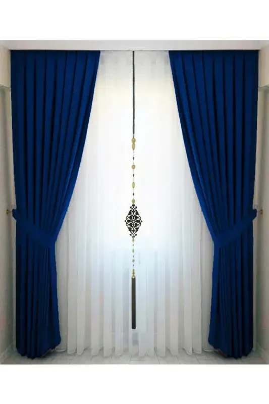 Ochiq toʻq koʻk plisseli baxmalsimon fon parda yuqori sifatli bitta qanotli - toʻq koʻk - İ.D İPEK DOKUMA