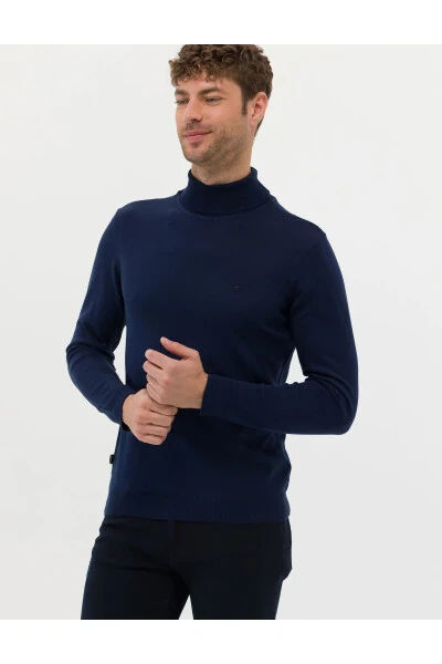 Ochqir ko'k Slim Fit Baliqcha Yaka Basic Triko Ko'ylagi - 8