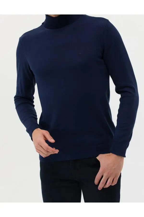 Ochqir ko'k Slim Fit Baliqcha Yaka Basic Triko Ko'ylagi - 13