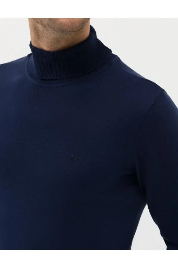 Ochqir ko'k Slim Fit Baliqcha Yaka Basic Triko Ko'ylagi - 14