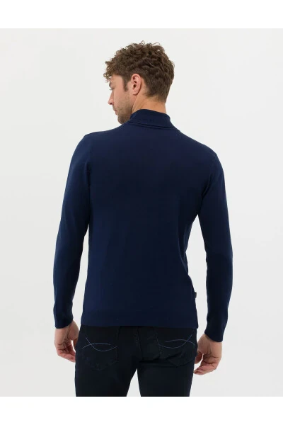 Ochqir ko'k Slim Fit Baliqcha Yaka Basic Triko Ko'ylagi - 5