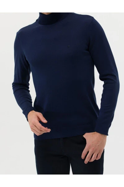 Ochqir ko'k Slim Fit Baliqcha Yaka Basic Triko Ko'ylagi - 6