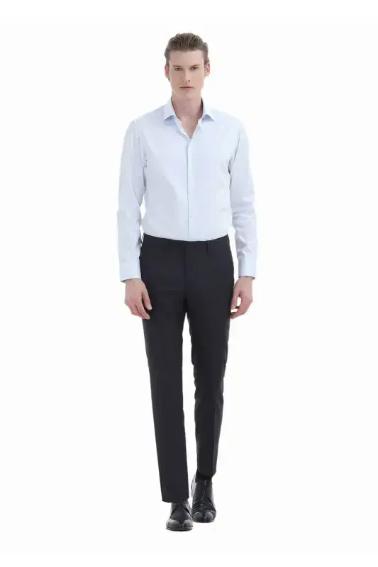 Очиқ мовий туз рангли, слим фит кесишдаги классик 100% пахта кўйлак - 2