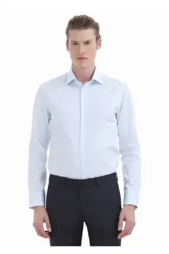 Очиқ мовий туз рангли, слим фит кесишдаги классик 100% пахта кўйлак - 3