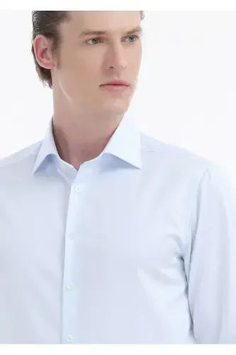 Очиқ мовий туз рангли, слим фит кесишдаги классик 100% пахта кўйлак - 5