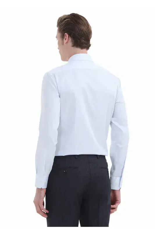 Очиқ мовий туз рангли, слим фит кесишдаги классик 100% пахта кўйлак - 6