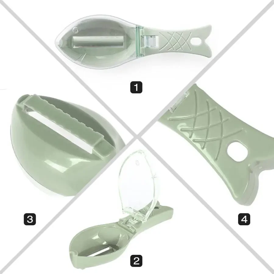 Fish Scale Remover Cleaner Kitchen Fish Scaler Fish Skin Graters Cleaning Peeler Scaler Scraper, Fast Remove Fish Skin for Kitchen Fish Cleaning Tools, Green - 5