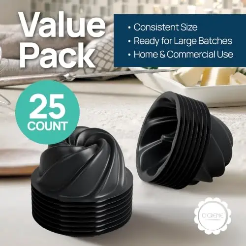 O'Creme Bakeable Plastic Mini Swirl Cake Pan, Baking Pan With Non-Stick Silicone, Reusable nonstick baking molds, Durable, Lightweight, Easy Storage for Baking and Much More - 25 QTY Pack 