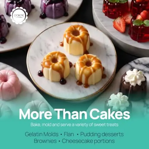 O'Creme Bakeable Plastik Mini Flan Qoliplari Pan - Yopishmaydigan Silikonli Pishirish Paneli - Pishirish uchun qayta ishlatiladigan Yopishmaydigan mini Flan Qoliplari va boshqalar - 50 dona paket 